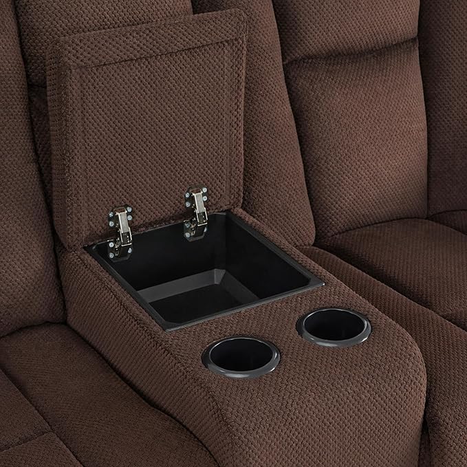 MCombo Zero Gravity 3 Seater Power Reclining Sofa with Console, Heat and Vibration Massage, Recliner Couch for Living Room, Fabric 6035SET (Brown, 3 Seater with Console)