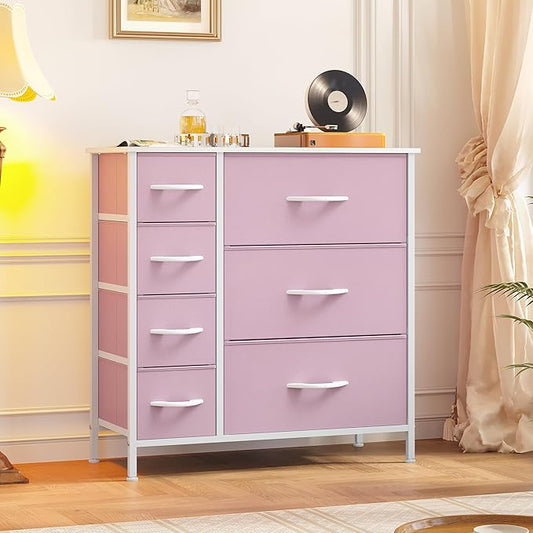 YITAHOME Dresser, 7 Drawers Fabric Dresser, Organizer Unit for Living Room, Hallway, Closets - Sturdy Steel Frame, Wooden Top & Easy Pull Fabric Bins, Pink