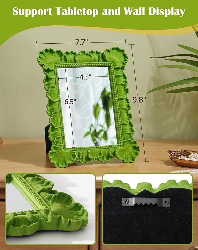 Gallery Wall Mirror for for Women Mom Best Friend Housewarming New Apartment Dorm Decor, 9.8x7.7 Framed Small Vanity Mirror for Dresser Nighstand Side Table Wall Decor (Lawn Green)