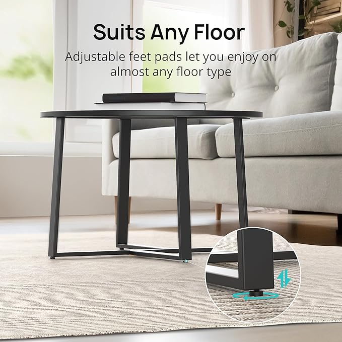 Evajoy Coffee Table, 27.6" Round Coffee Table with Tempered Glass Surface, Center Table for Living Room, Dining Room, Tea, Home Décor,Black