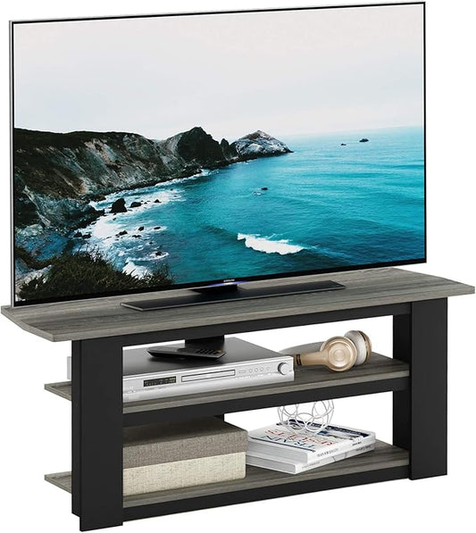 Furinno PARSONS TV Stand, 3-Tier Entertainment Center with Storage Shelf, Open Frame TV Console for TV up to 50 Inch, for Living Room, Bedroom, Oak Grey