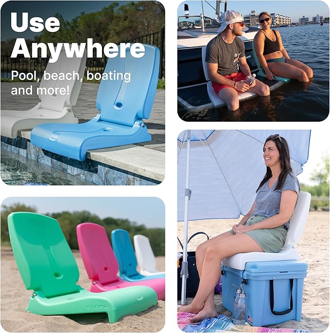 Step2 Vero Pool Lounger and Folding Adult Flip Seat Bundle, Outdoor/Indoor Waterproof Patio Furniture, Provides Back Support When Sitting, Made of Durable Plastic, White