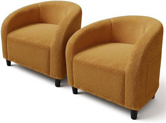 GarveeHome Accent Barrel Chair Set of 2 Boucle Club Chair Furry Sherpa Armchair Suitable for Living Room Bedroom Reception Room Office(Yellow)