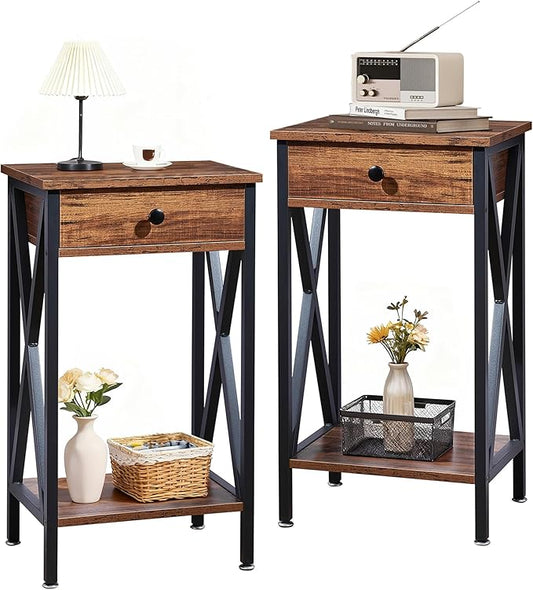 VECELO Modern Nightstand Set 2,27.6 Inch Tall Bedside Table with Drawer and Storage Shelf,Solid Wood Night Stand Bedroom Furniture for Living Room, Bedroom, Entryway