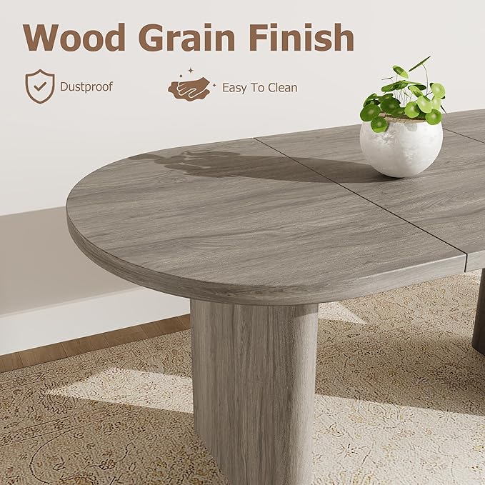 GarveeHome Oval Dining Table for 6-8 People, Long Large Kitchen Table with Thick Sturdy Wooden Base, Farmhouse Dining Room Table for for Kitchen, Living Room, Office (63" Long,Grey Walnut)