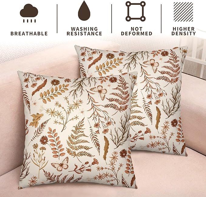 Burnt Orange Fall Floral Pillow Covers 24x24 Set of 2 Seasonal Autumn Wildflower Rustic Outdoor Throw Pillow Covers Thanksgiving Cushion Case for Farmhouse Living Room Decor