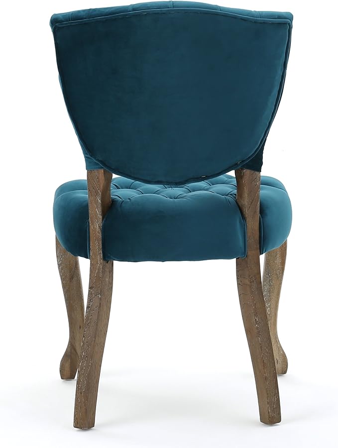 Christopher Knight Home Bates Tufted Velvet Fabric Dining Chairs, 2-Pcs Set, Dark Teal