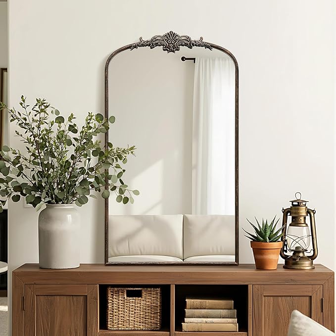 Besdomus Vintage Black Arched Mirror: 24"x42" Large Arch Black Antique Wall Mounted Mirror - Traditional Ornate Home Decor for Living Room/Entryway/Fireplace/Bathroom - Idea for Young Couples