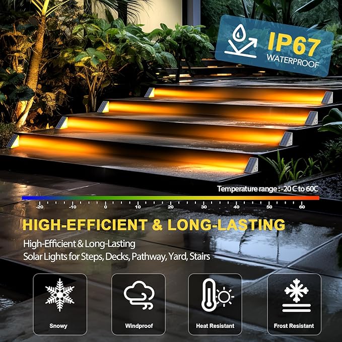 Solar Step Lights for Outside Waterproof IP67, Outdoor Stair Lights 12 Pack, Solar Stair Lights Outdoor LED Outdoor Step Lights Decor for Deck, Front Step, Patio, Garden Step