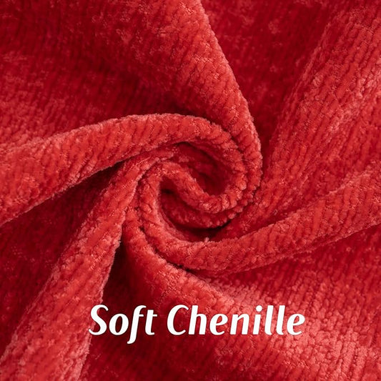 FUTEI Red Chenille Throw Pillow Covers 12x20 Inch Set of 2,Soft Cozy Bound Edge Design Lumbar Pillow Cases,Home Decor for Couch Bed Living Room