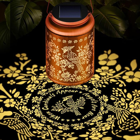 Solar Lanterns Outdoor Waterproof Decorative Garden Solar Lights Outdoor,Hanging Hollow Out Metal Ornaments Decor for Outside Lawn,Patio,Balcony,Yard Unique Gifts for Women Christian Cardinal