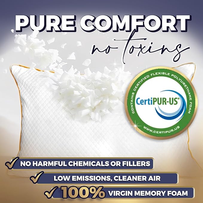 Royal Therapy Queen Size Set of 2-Shredded Memory Foam Pillow–Adjustable Memory Foam Pillow for Sleeping, Firm Pillow for Neck & Shoulder Support, Breathable Bed Pillow for Back Stomach Side Sleepers