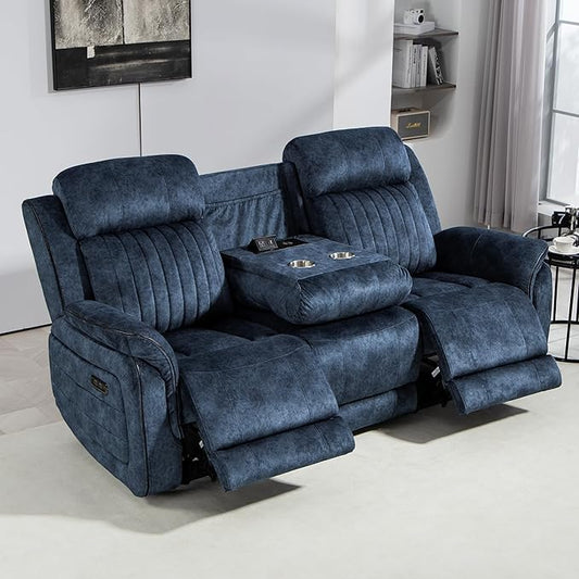 Zero Gravity Power Reclining Sofa with Adjustable Headrest, Electric Reclining Couch with Wireless Charge, USB Ports, Power Loveseat Recliner Sofa for Living Room (Blue-Sofa)