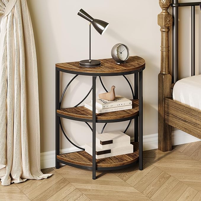 LITTLE TREE Half Round End Table, 3-Tier Narrow Side Table with Metal Frame, Half Circle Table, Half Moon Small Coffee Accent Table Bedside Table for Living Room, Bedroom