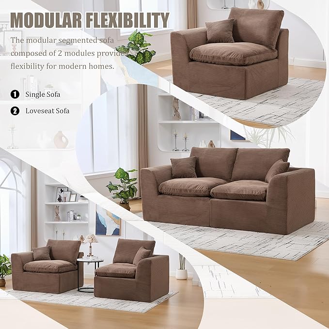 80.3" Cloud Loveseat Boneless Sofas for Living Room, 2 Seaters Modular Foam Cloud Sofa Couches, 2 Seat Compression Foam Couch with Toss Pillows, No Assembly Required