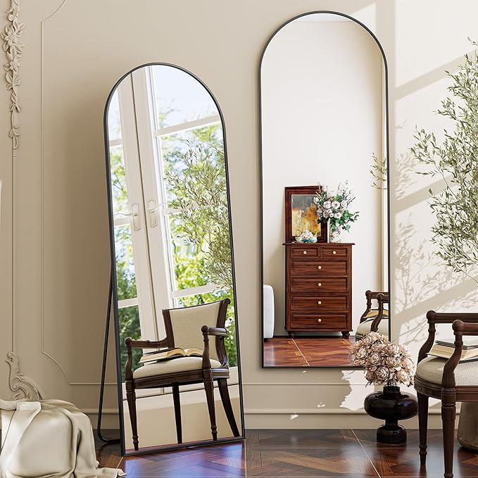 59"x16" Arched Mirror Full Length, Standing Floor Mirror, Wall Mounted Mirror with Aluminum Frame - for Standing, Leaning or Hanging, for Living Room Dressing Room, Black