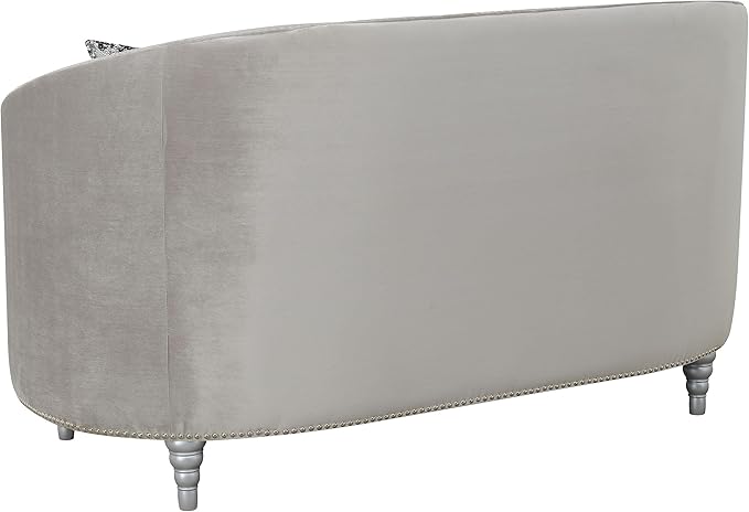 Coaster Home Furnishings - Avonlea - Velvet & Wood - Loveseat with Sloped Arms and Rhinestone Tufting - Living Room - Gray - 508462