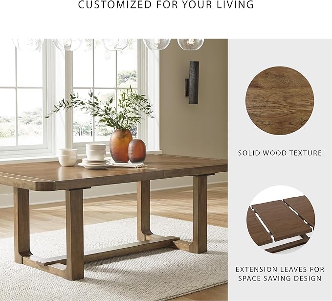 Signature Design by Ashley Cabalynn Farmhouse Dining Extension Table with 1 Removable Center Leaf, Light Brown