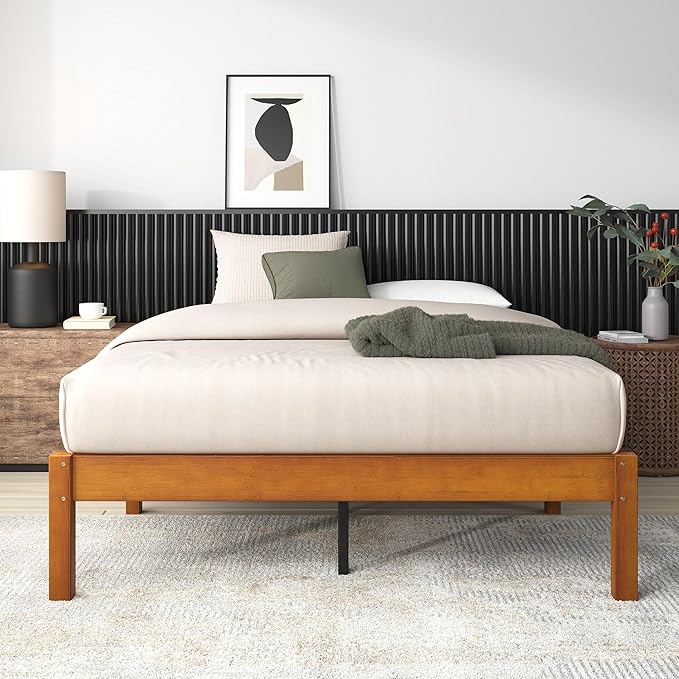 Zinus Ellie 14 Inch King Bamboo Platform Bed Frame, Wood Slat Support, No Box Spring Needed, Easy Assembly, Brown