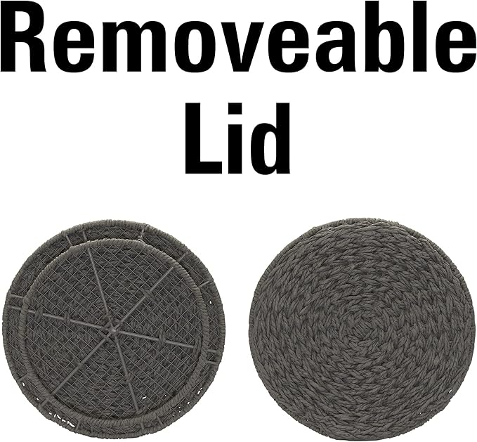 Household Essentials Handwoven Paper Rope Barrel Wicker Storage Basket Side Table, Gray