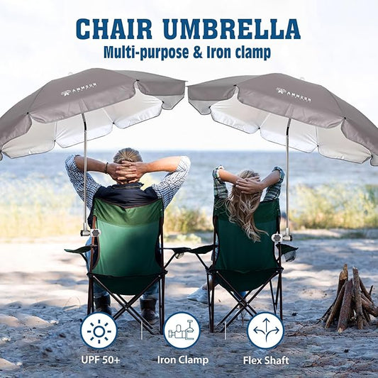 AMMSUN Chair Umbrella with Universal Clamp Adjustable 47 inches and 360° Swivel & UPF 50+ Protection Portable Sun Umbrella, Secure Clip on Camping/Beach Chairs, Stroller, Wheelchair, Golf cart, Lounger, Grey, 2 PACK