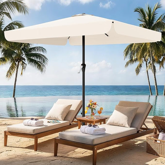 AreShark 8 X 10 FT Large Rectangular Patio Umbrella with Valance, Outdoor Table Market Umbrella w/Crank & 8 Ribs, Rectangle Outdoor Umbrellas for Garden, Deck, Yard and Poolside, Cream White