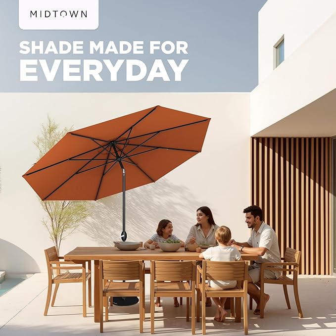 Midtown Umbrellas - 10-Year-No-Fade 6 Ft Patio Umbrella with Terylast Fabric, Auto-Tilt Aluminum Frame and 8 Reinforced Ribs for Deck, Pool, Garden & Beach - Terracotta Orange Canopy, Black Pole