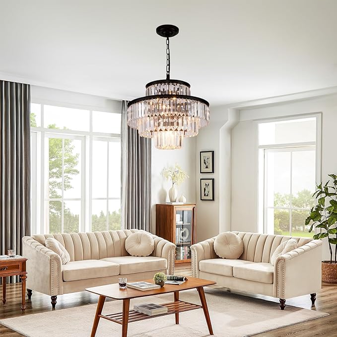 Black Luxury Crystal Chandelier Modern Chandeliers Lights Fixture Hanging Pendant Light Fixture for Dining Room Bedroom Living Room Dia 20 Inch-Black