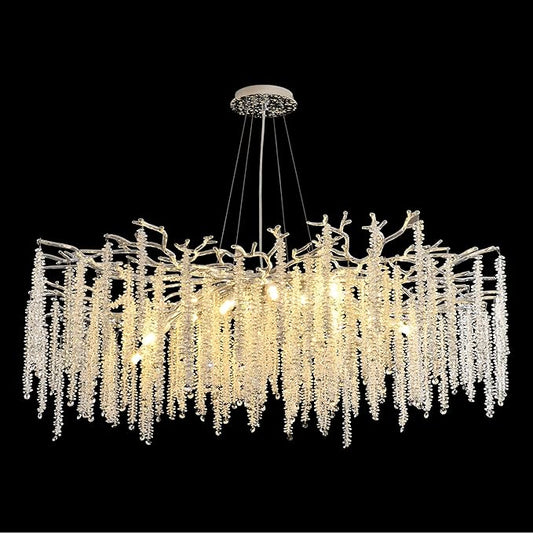 Modern Tree Branch Chandeliers Chrome D47'', Crystal Raindrop Chandelier for Living Room, Round Art Deco Lighting Fixture for for Dining Room Foyer Bedroom 18 Lights