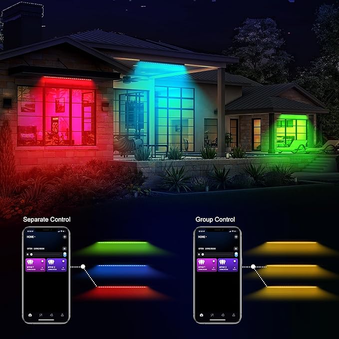 Smart Outdoor RGBCW Stage LED Light Bar 20″, Color Changing Wall Washer with App & Remote Control, 2700K–6500K Tunable White Floodlight, IP65 RGB Stage/Porch Lights for House, Music Sync,