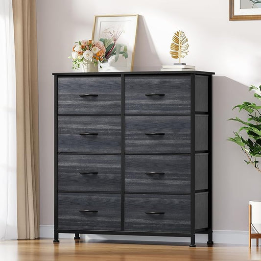 YITAHOME Dresser with 8 Drawers - Fabric Storage Tower, Organizer Unit for Bedroom, Living Room, Hallway, Closets - Sturdy Steel Frame, Wooden Top & Easy Pull Fabric Bins, Burlywood Grain