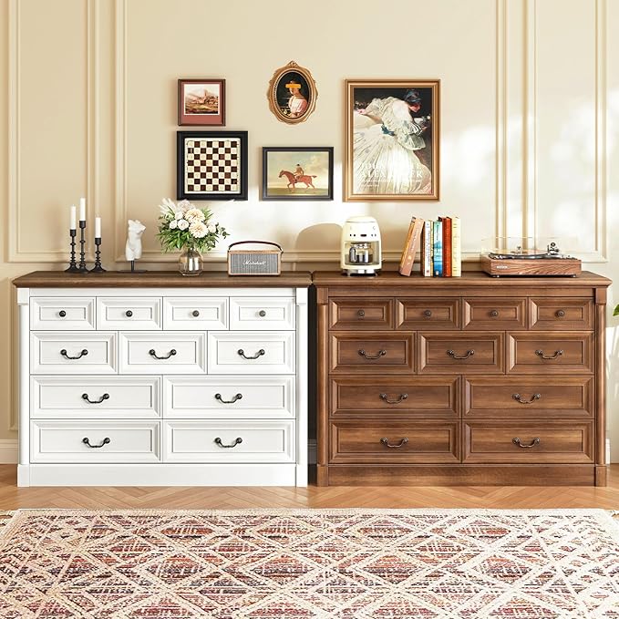 Concho Farmhouse 8 Drawers Dresser for Bedroom, 53'' Wide Wood Chest of Drawers with Spacious Deep Storage Space, Rustic Storage Dressers Organizer, TV Stand for Living Room, Bedroom, Rustic Brown