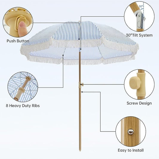 Aohanoi Outdoor Umbrella - Sun Protection, Rain Resistant, Windproof with Manual Open-Close Feature - Ideal for Beach, Camping, and Picnics