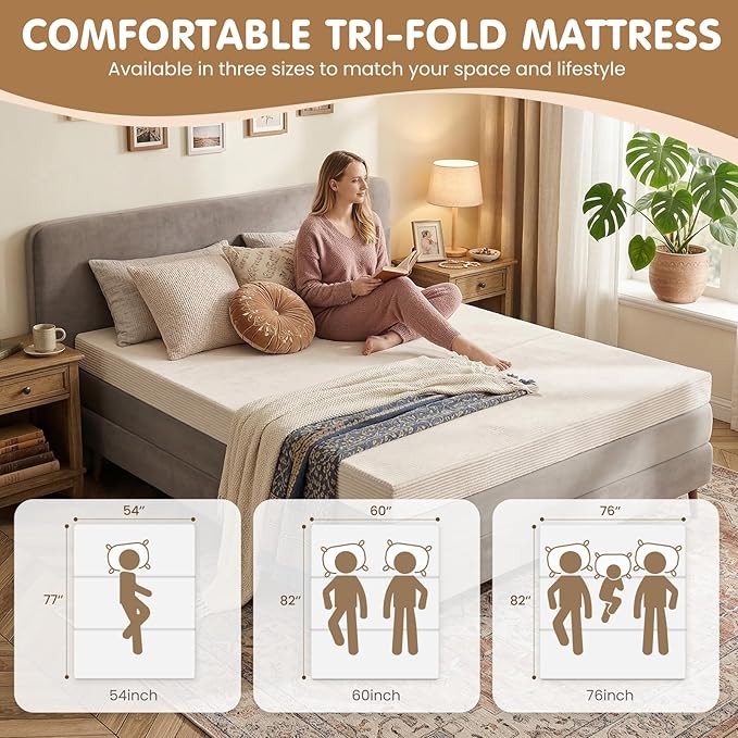JUIKURY Folding Sofa Bed, Convertible Sleeper Chair with Pilow Foldable Matress, 2 in 1 Pull Out Loveseat Sofa Portable Fold Out Chair Bed Floor Couch Lounge for Living Room (Beige, Queen-82"L x 60"W)