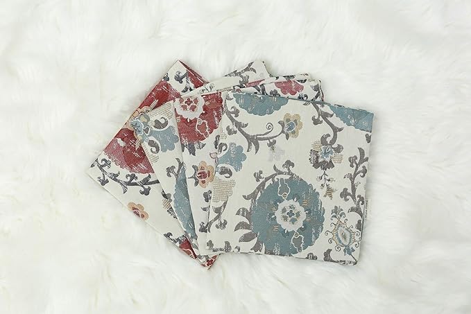 Mika Home Pack of 2 Jacquard Circle Floral Throw Pillow Case Decorative Pillow Cover for 22X22 Inserts Cream Red