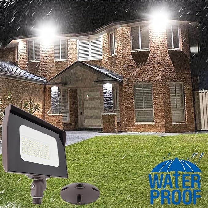 Dusk to Dawn 80W Outdoor LED Flood Light with 1/2" Knuckle Mount (Plate Included), 5000K 10400LM 120V, ETL Waterproof LED Security Flood Lighting for Sign/Flagpole/Tree/Yards/Advertising Boards