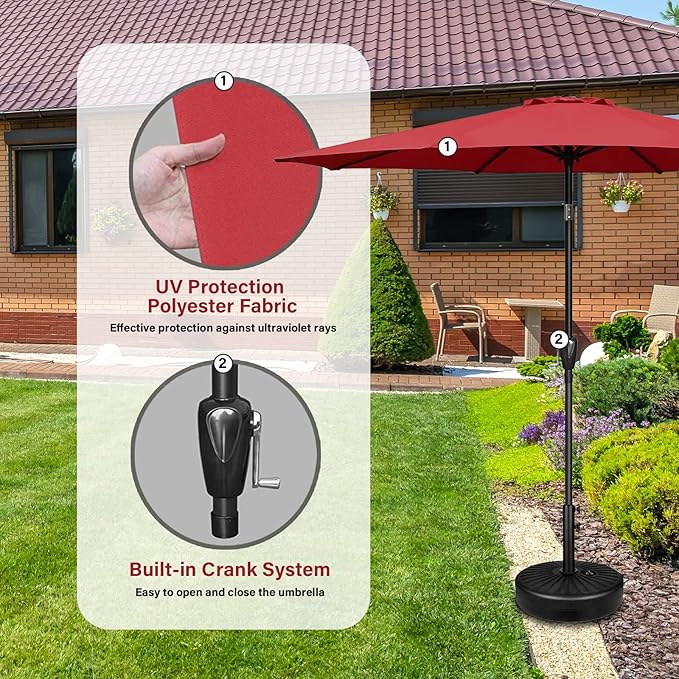 YSSOA 9' Patio Umbrella Outdoor Table Market Yard Umbrella with 8 Sturdy Ribs, Red