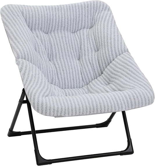 Comfy Saucer Chair for Adults, Soft Faux Fur Bedroom Chair, Accent Dorm Chairs, Flexible Living Room Reading Chairs, Oversized Folding Seat for Teens, X-Large, Stripe Grey