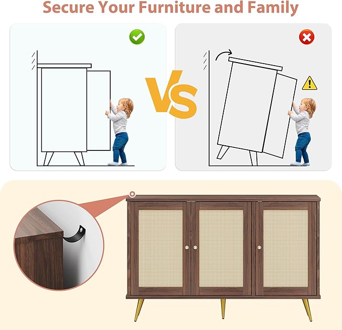 Shintenchi Large Rattan Storage Cabinet, Modern Sideboard Cabinet, Accent Large Storage Space Cabinet with Rattan Decorated Doors for Living Room, Dining Room