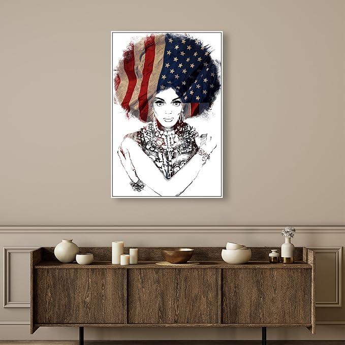 The Oliver Gal Artist Co. People Framed Wall Art Canvas Prints 'New American Woman' Portraits Home Décor, 30" x 45", White, Black