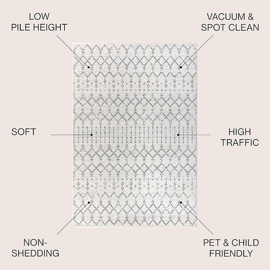 JONATHAN Y Boho Vintage Diamond Cream/Gray Oval Area Rug 6X9 ft, Moroccan Hype for Living Room, Bedroom, Kitchen, Office, Easy-Cleaning, High Traffic, Pet-Friendly, Non-Shedding (MOH101B-6OV)