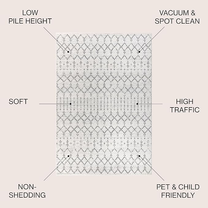 JONATHAN Y Boho Vintage Diamond Cream/Gray Oval Area Rug 4X6 ft, Moroccan Hype for Living Room, Bedroom, Kitchen, Office, Easy-Cleaning, High Traffic, Pet-Friendly, Non-Shedding (MOH101B-4OV)