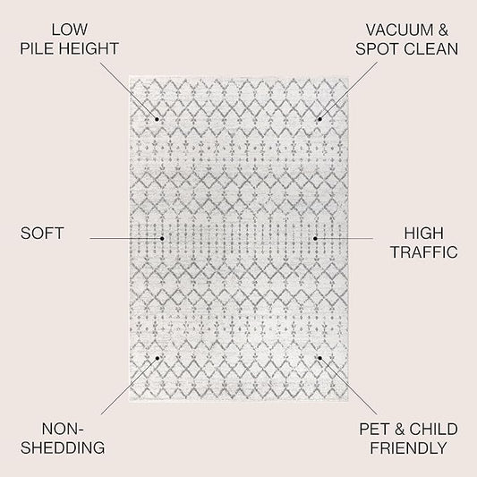 JONATHAN Y Boho Vintage Diamond Cream/Gray Round Area Rug 7 ft, Moroccan Hype for Living Room, Bedroom, Kitchen, Office, Easy-Cleaning, High Traffic, Pet-Friendly, Non-Shedding (MOH101B-7R)