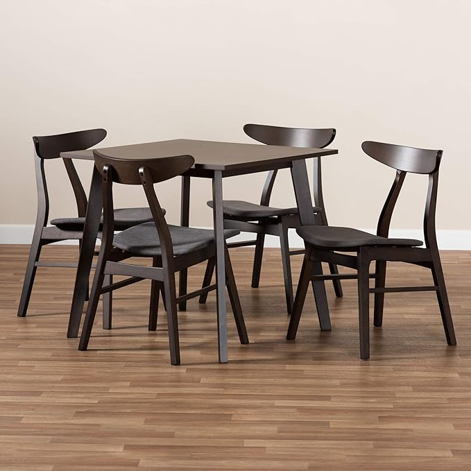 Baxton Studio Cavan Dining Set Dining Set Dark Grey Fabric Upholstered Dark Oak Brown Finished 5-Piece Wood Dining Set
