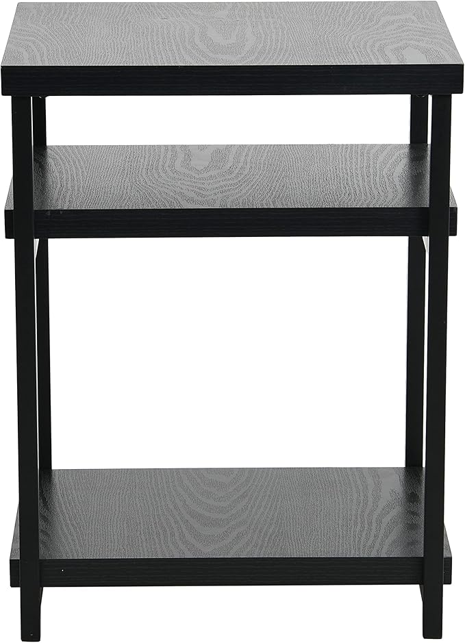 Household Essentials Jamestown Rectangular Side End Table with Storage Shelves Black Oak Wood Grain and Black Metal