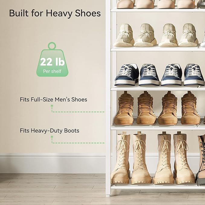 Shoe Rack for Closet, Metal Shoe Organizer, 8 Tier Garage Shoe Rack Max Holds 40 Pairs,Shoe Storage Shelf,Entryway, White