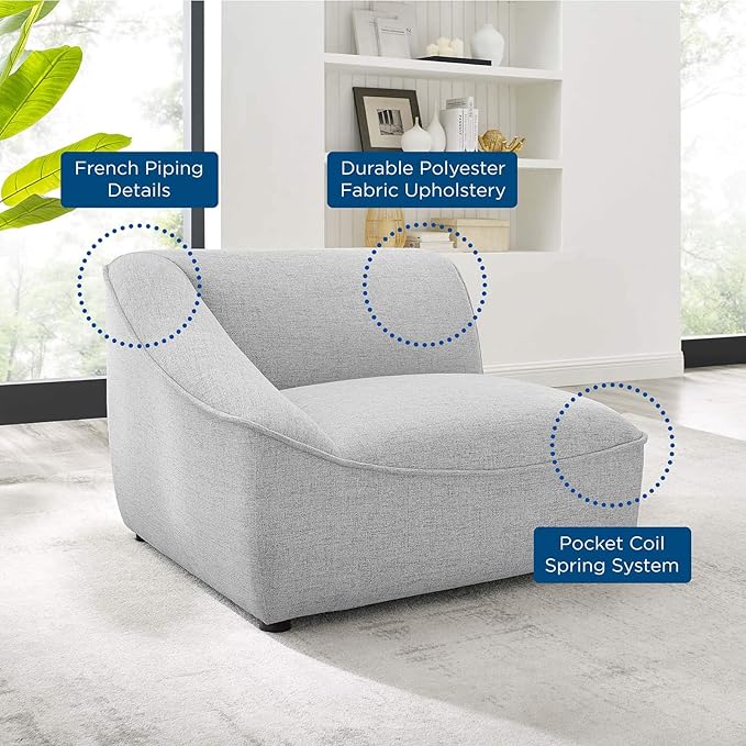 Modway Comprise Fabric Upholstered Sectional, Left-Arm Chair, Light Gray