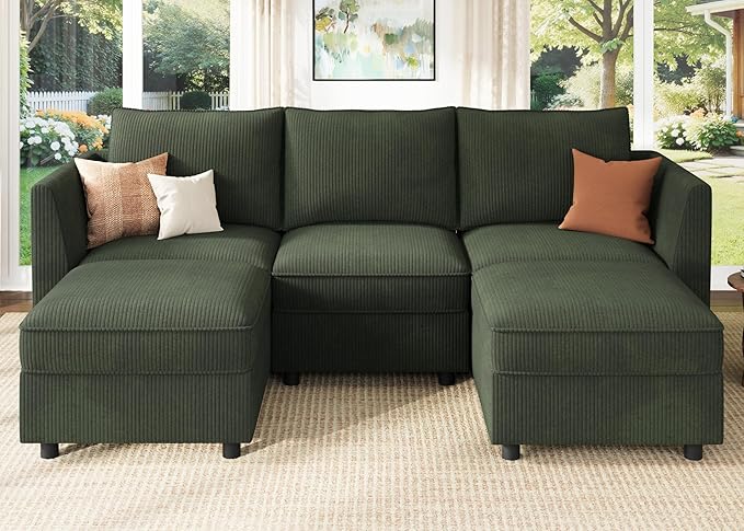 HONBAY Modular Sectional Sofa with Storage U Shaped Sectional Sofa, Convertible Couches for Living Room - Green