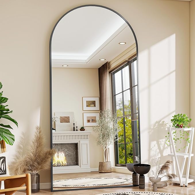 71" x 30" Arch Full Length Mirror - Floor Full Body Mirror with Aluminum Frame - Standing, Leaning or Hanging, for Bedroom, Living Room, Black