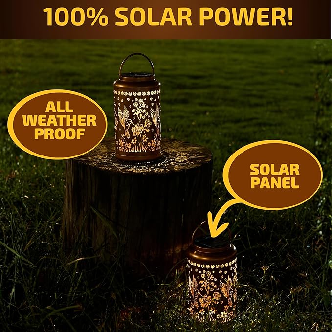 Solar Lanterns Outdoor Waterproof | Hummingbird Solar Lantern for Garden, Hanging Solar Light Decorative, Solar Hummingbird Lights, Garden Lantern Decor Gift